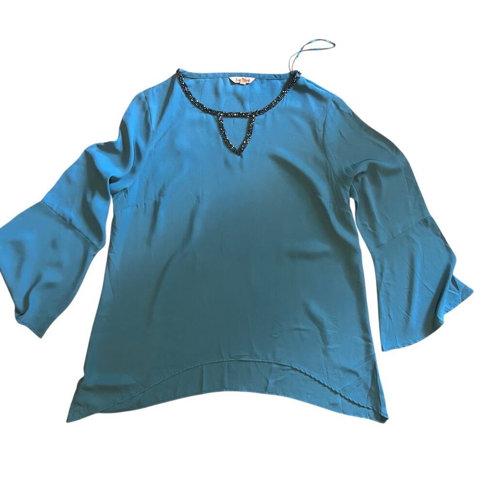 Juicy Couture Top Sequin Trim Fairy Whimsy Goth Dark Turquoise Bling Sheer XL